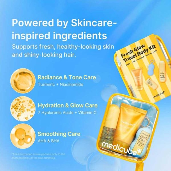 کیت مینی مراقبت بدن کوجیک اسید مدی کیوب medicube مدل Fresh Glow Body Kit Travel-Ready Hair & Body Set