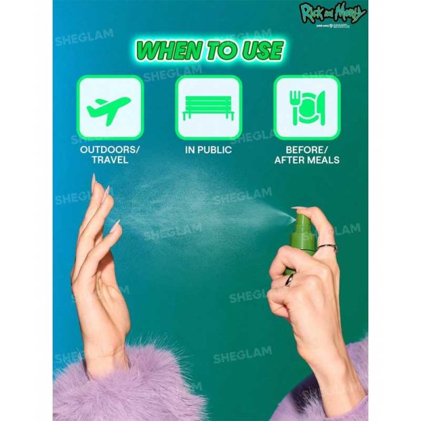 اسپری ضد عفونی‌ و پاک‌ کننده دست بدون نیاز به آب ریک و مورتی Rick and Morty شیگلم Sheglam مدل Pickle Rick No Rinse Hand Cleansing Spray