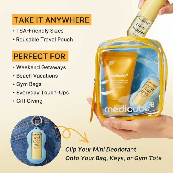 کیت مینی مراقبت بدن کوجیک اسید مدی کیوب medicube مدل Fresh Glow Body Kit Travel-Ready Hair & Body Set