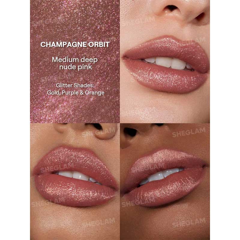 رژ لب مایع گلیتری شیگلم Sheglam مدل Stardust Swipe Glitter Liquid Lipstick رنگ 033 Champagne Orbit